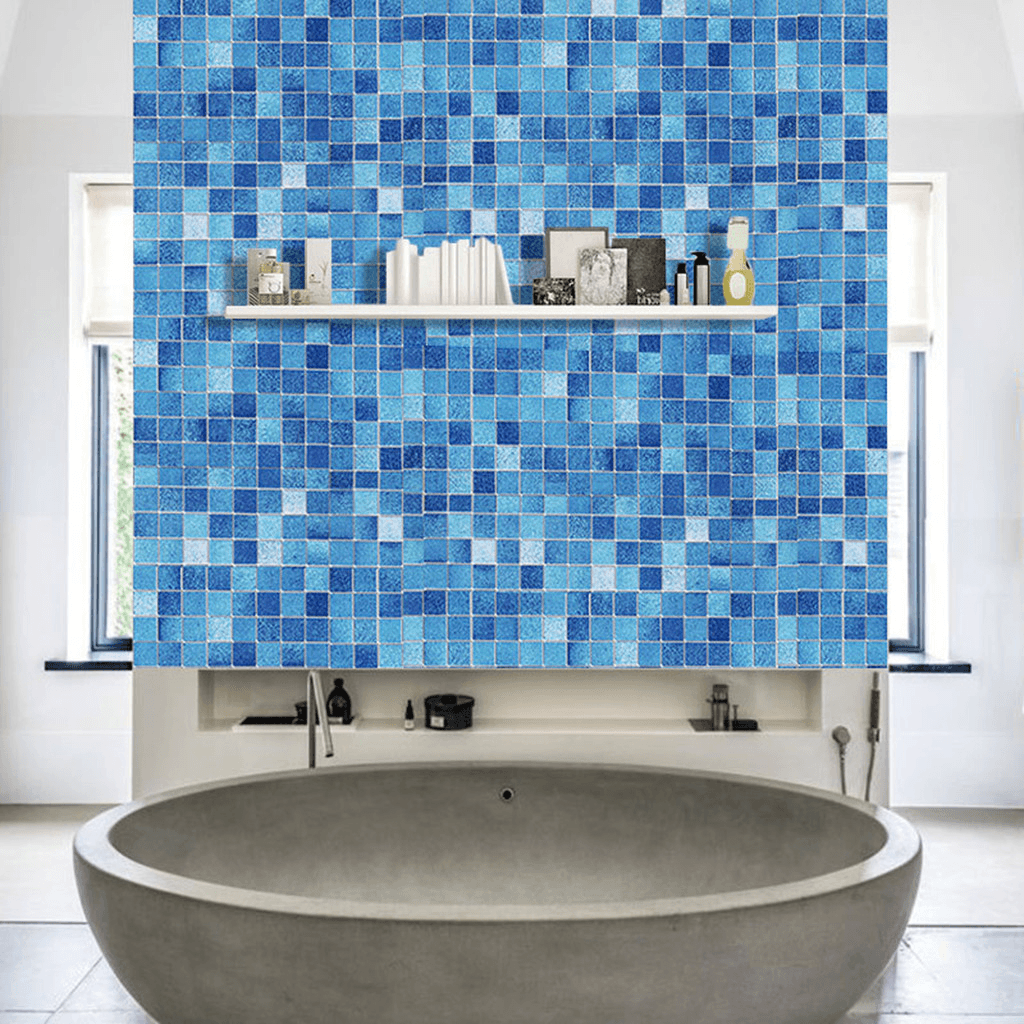 H1379 Blue Modern Style Self Adhesive Wallpaper Roll for Bathroom PVC Waterproof Film Patch Wall Sticker - MRSLM