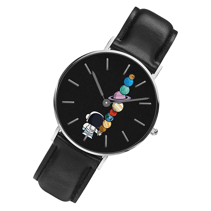 Casual Style Men Watch Cartoon Astronaut Star Ice-Cream Print PU Leather Strap Clock Quartz Watches - MRSLM