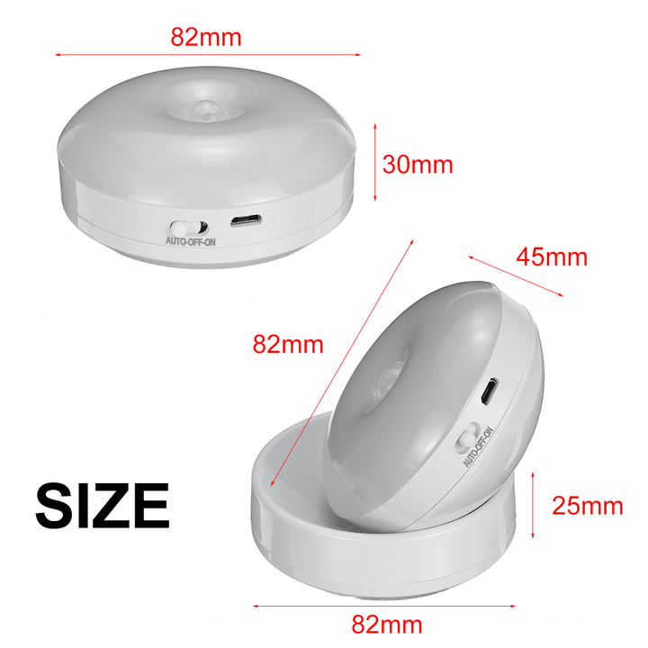360 Degree Rotation LED Motion Sensor Night Light USB Rechargeable Lamp with Magnetic Base for Stairs Bedroom Bathroom Kitchen Hallway White/Warm Light - MRSLM