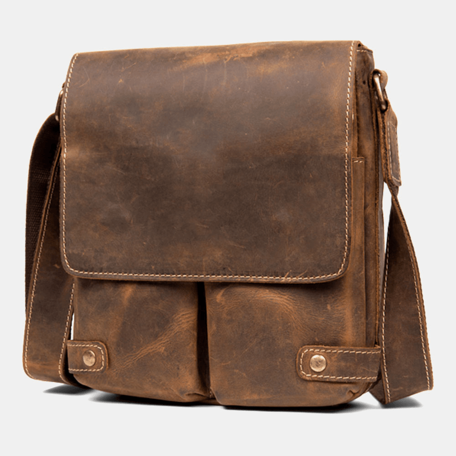 Ekphero Men Rub Color PU Leather Multi-Pockets Flap-Over Crossbody Bag Multifunction Shoulder Bag Handbag - MRSLM