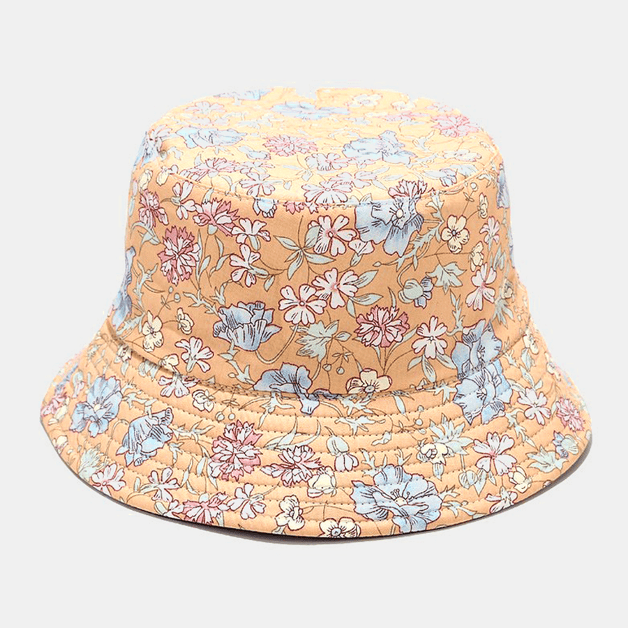 Women Double-Sided Summer UV Protection Floral Pattern Casual Outdoor Sun Hat Bucket Hat - MRSLM