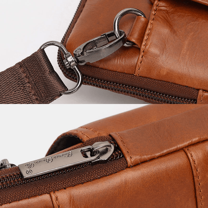 Men Genuine Leather Vintage Multifunctional 6.5 Inch Zipper Hasp Phone Bag Crossbody Bag Waist Bag - MRSLM