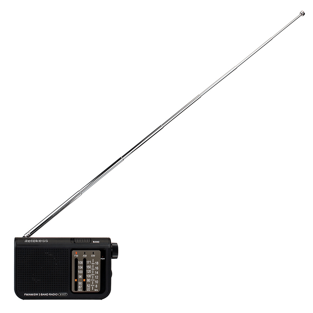 Retekess V-117 FM AM SW 3 Band Radio Battery Powered Operated by 2 AA Battery Transistor Radio Jack Emergency Radio Receiver Portable Radio Station - MRSLM