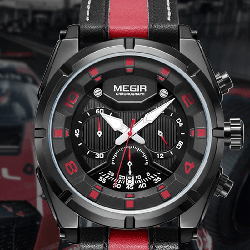 MEGIR Multifunction Sports Luminous with Calendar Chronograph 3ATM Waterproof Men Quartz Watch - MRSLM