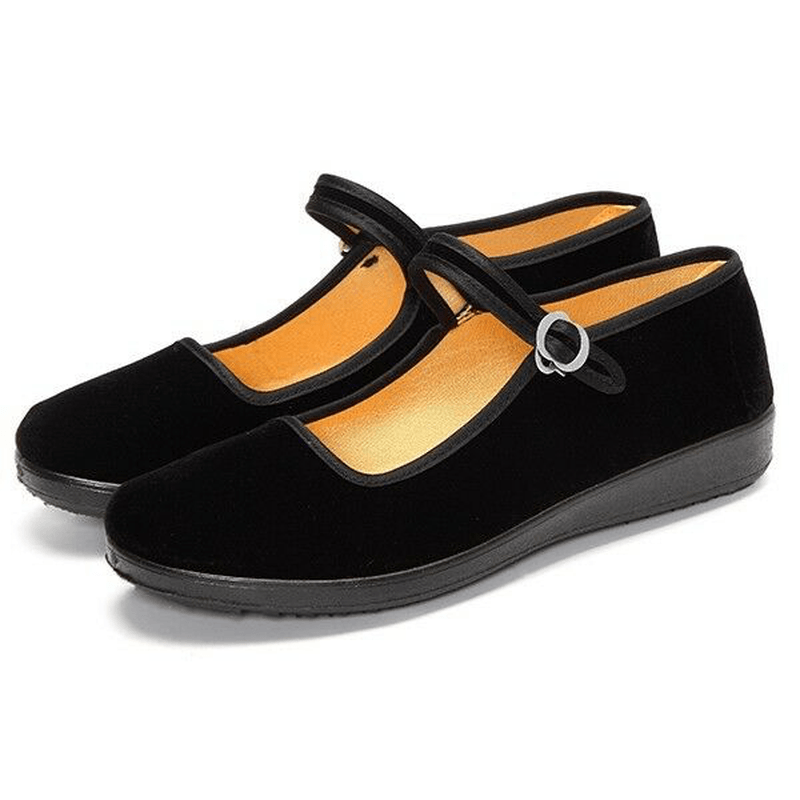 Womens Chinese Style Solid Color Cotton Sole Buckle Casual Flats - MRSLM