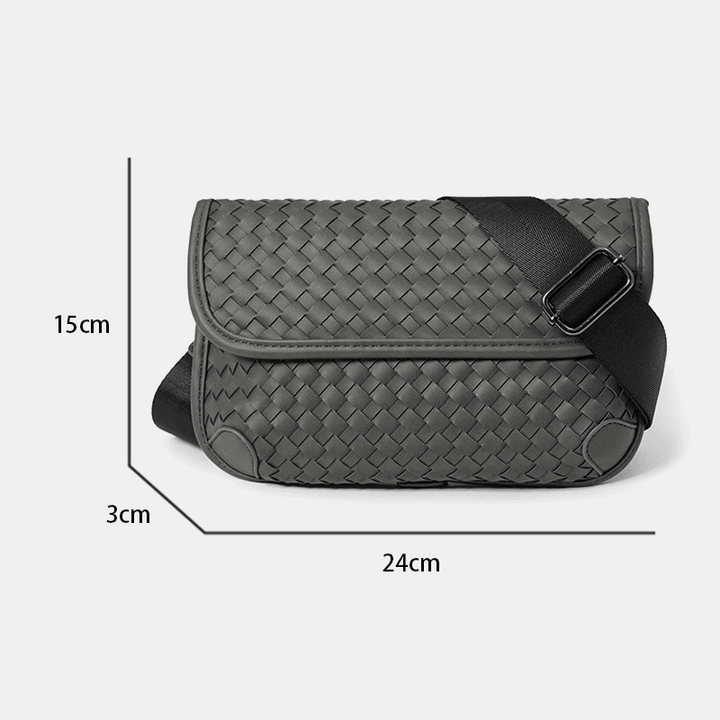 Men PU Leather Waterproof Large Capacity Woven Crossbody Shoulder Bag - MRSLM
