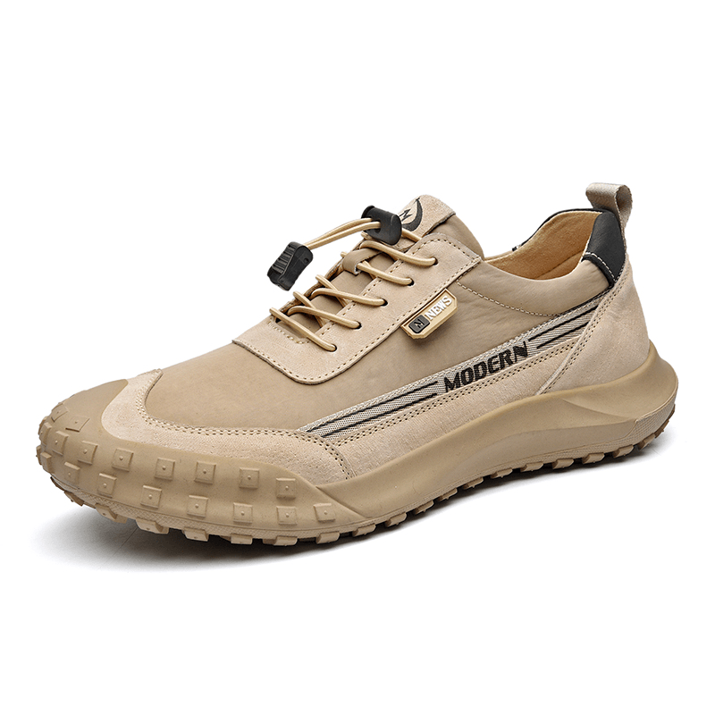 Men Cowhide Toe Protected Breathable Slip Resistant Outdoor Hiking Shoes - MRSLM