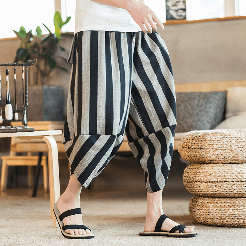 Mens Ethnic Style Summer Stripe Casual Pants - MRSLM