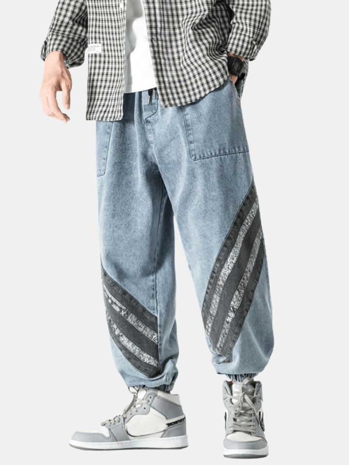 Mens Patchwork Pocket Elastic Waist Harlan Jeans - MRSLM