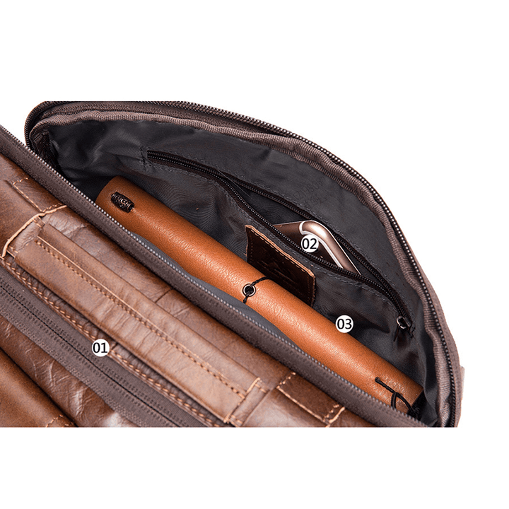 Men Genuine Leather Crossbody Bag Earphone Cowhide Bag - MRSLM