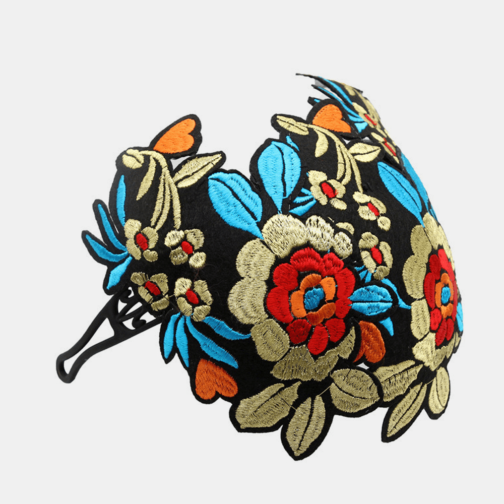 Women Manual Vintage Embroidery Hallow Ethnic Style Flower Printing Headband - MRSLM