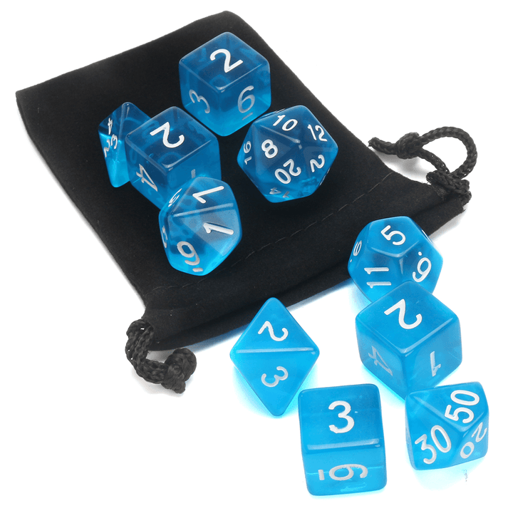 10PCS Sky Blue Acrylic Polyhedral Dice Set with Storage Bag Geometric Multi Sided TRPG Board Game Dices Toys - MRSLM