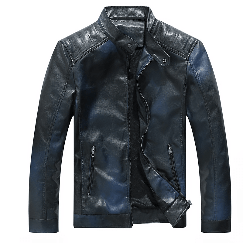 Men'S Gradient PU Stand Collar Leather Jacket - MRSLM