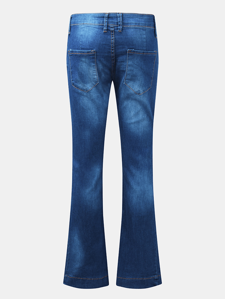 Women Pocket Button Denim Casual Bell-Bottoms Jeans - MRSLM