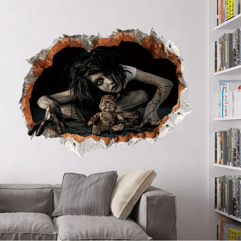 Halloween 3D Sticker Bedroom Living Room Haunted House Decor Wall Stickers Ghost through the Wall - MRSLM