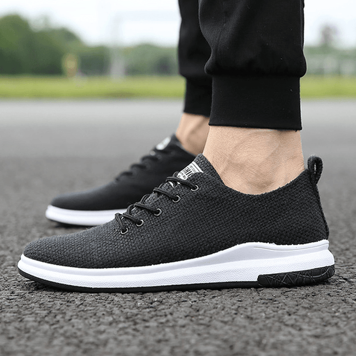 Men Woven Sryle Flax Lace up Sport Athletic Shoes - MRSLM