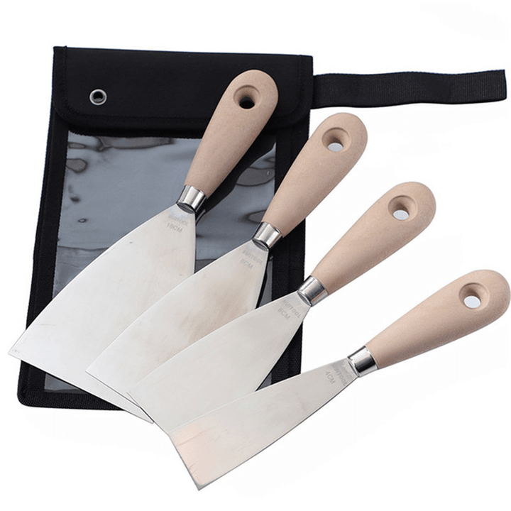 4Pcs Stainless Steel Thick Putty Knife Shovel Cleaning Push Knife Putty Knife Wooden Handle Scrapers - MRSLM