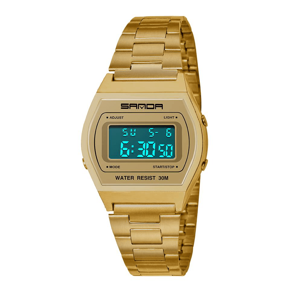 SANDA 406 Digital Watch Men Fashion Stainless Steel Strap Calendar Clock Waterproof Sport Watch - MRSLM