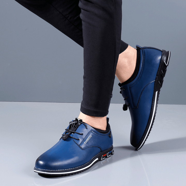 Men Elastic Lace up Comfy Casual Business Leather Shoes - MRSLM