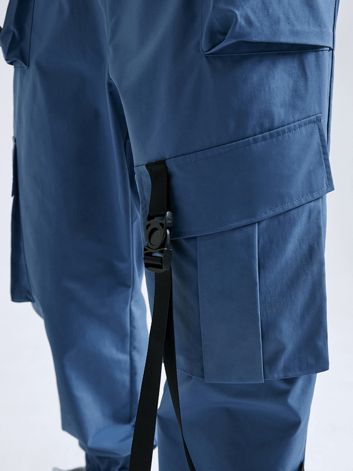 Mens Solid Tactical Casual Taped Cargo Trousers with Pocket - MRSLM