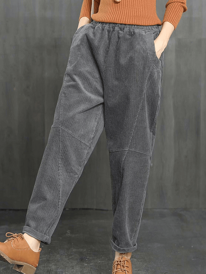Solid Color Casual Corduroy Pants - MRSLM