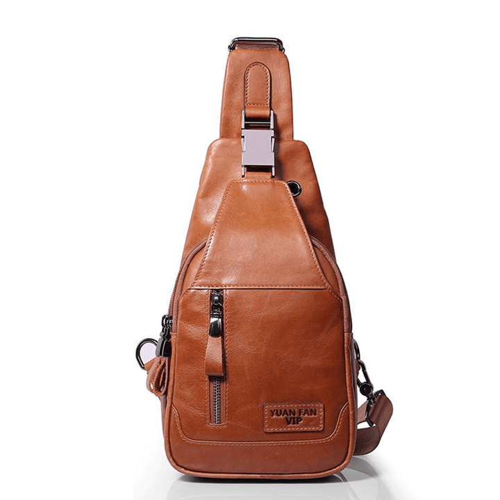 Ekphero® Men Casual Genuine Leather Oil Wax Chest Bag Crossbody Bag - MRSLM