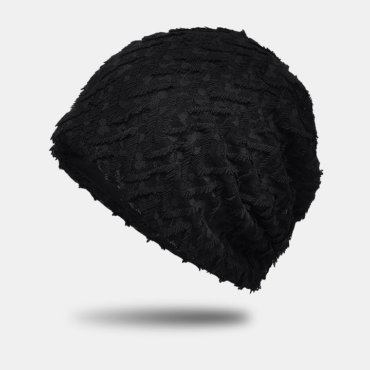 Women Thin Polyester Cotton Solid Lace Wave Pattern Jacquard Breathable Sweat-Absorbent Beanie Hat - MRSLM