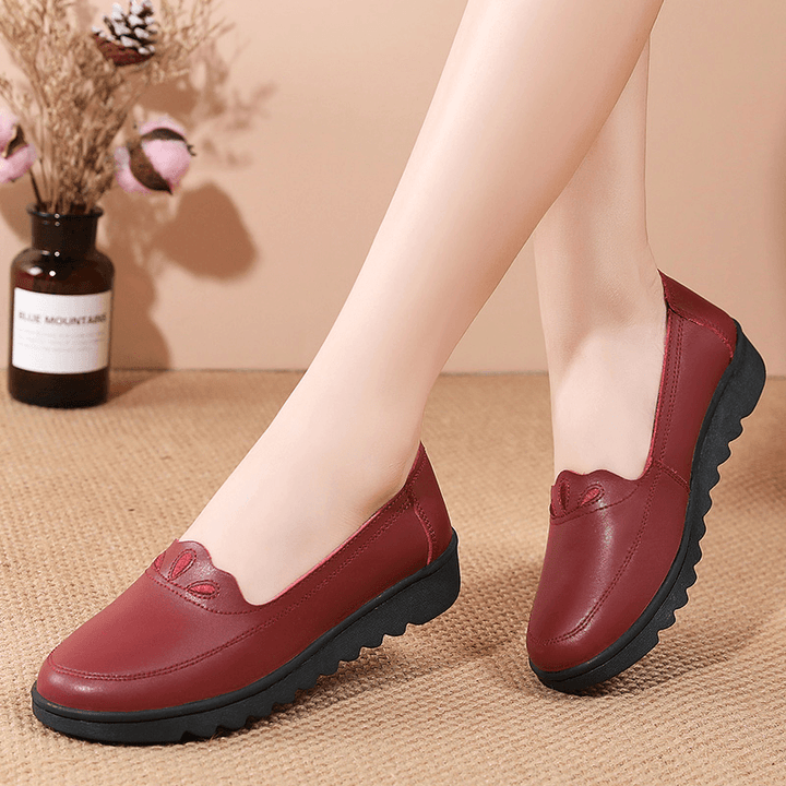 Women Daily round Toe Soft Solid Color Flat Loafers Shoes - MRSLM