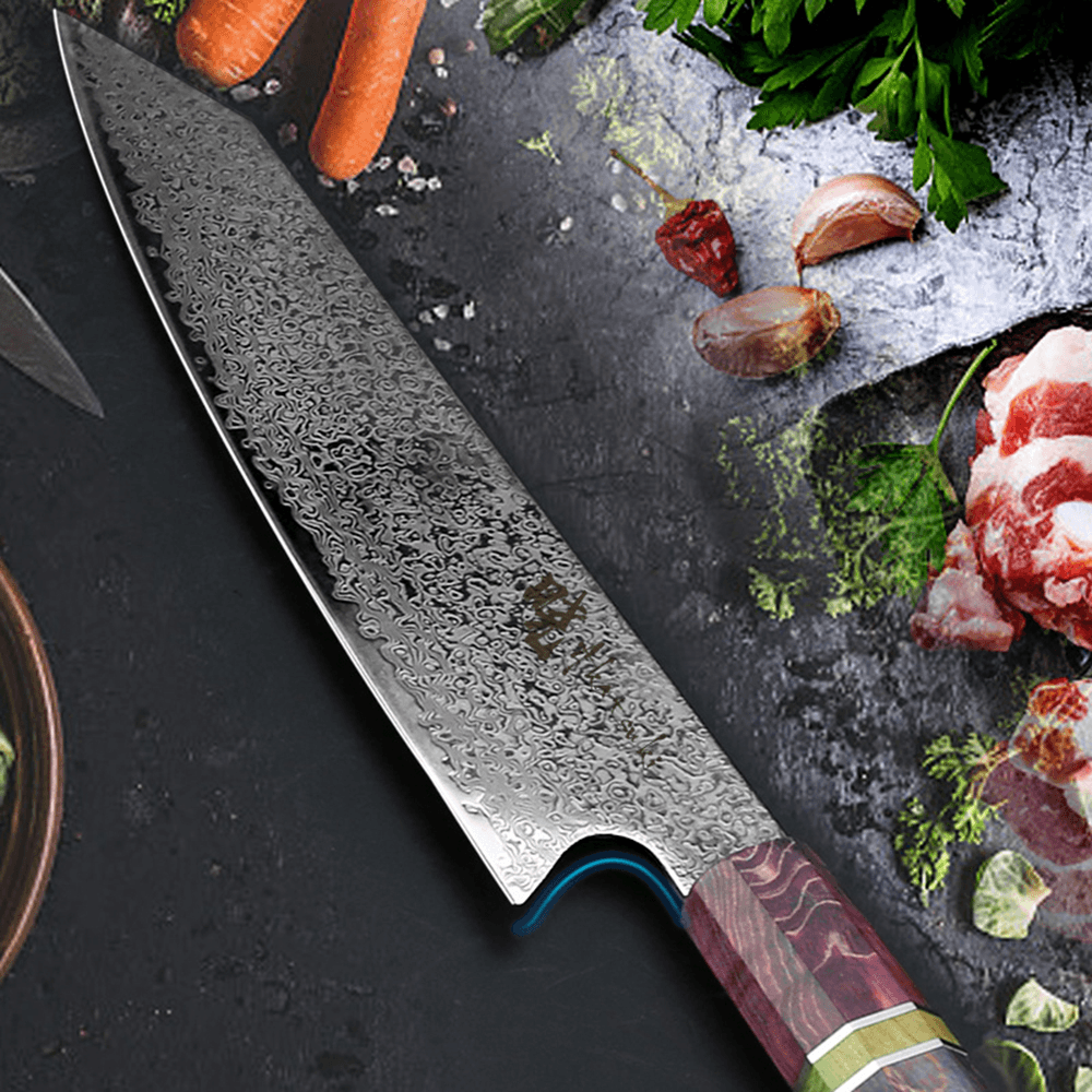 8Inch Damascus Steel Kitchen Knife Multi-Function Drawing Slicer Meat Cooking Knife Stable Wooden Handlefor Kitchen Tool - MRSLM