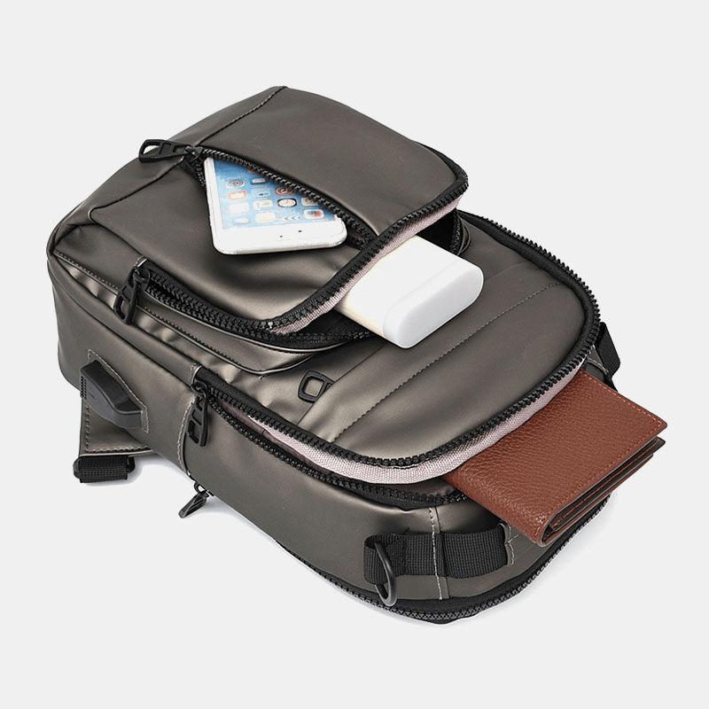 Men Polyester Multi-Carry Medium Capacity with USB Charging Chest Bag Shoulder Bag - MRSLM