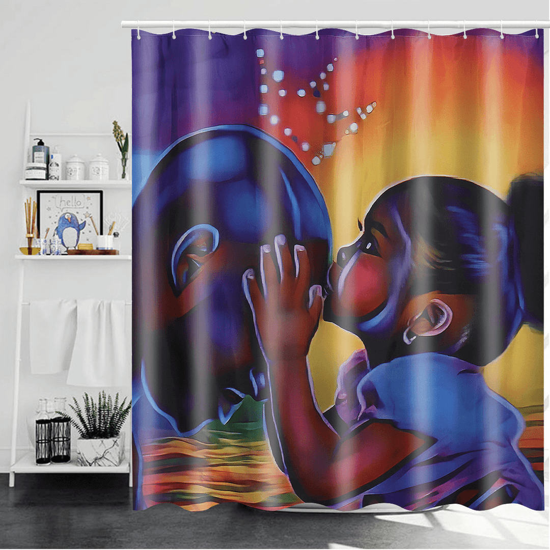 African Girl Bathroom Shower Curtain Pedestal Rug Lid Toilet Cover Bath Mat Set Decor - MRSLM
