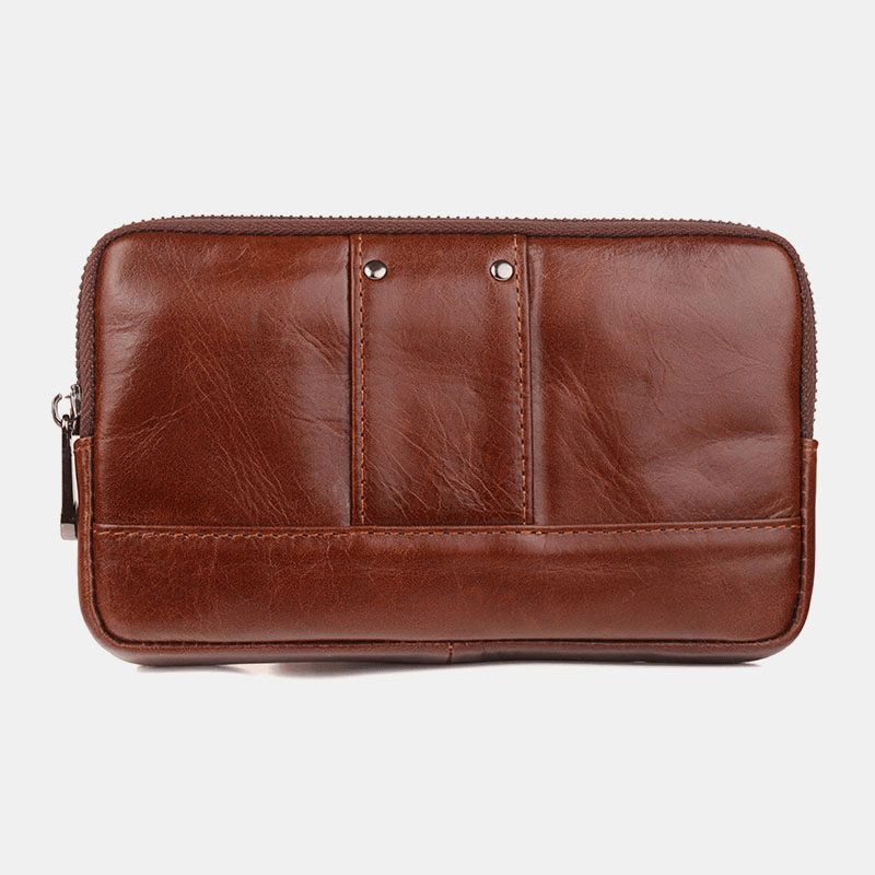 Men Genuine Leather Large Capacity Retro 6.3 Inch Phone Bag Waist Bag Multifunction Horizontal Belt Bag - MRSLM