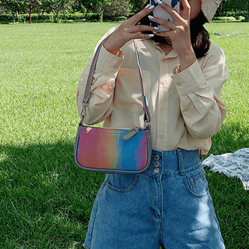 Women Contrast Color Rainbow Creative Casual Tote Shoulder Bag Handbag - MRSLM