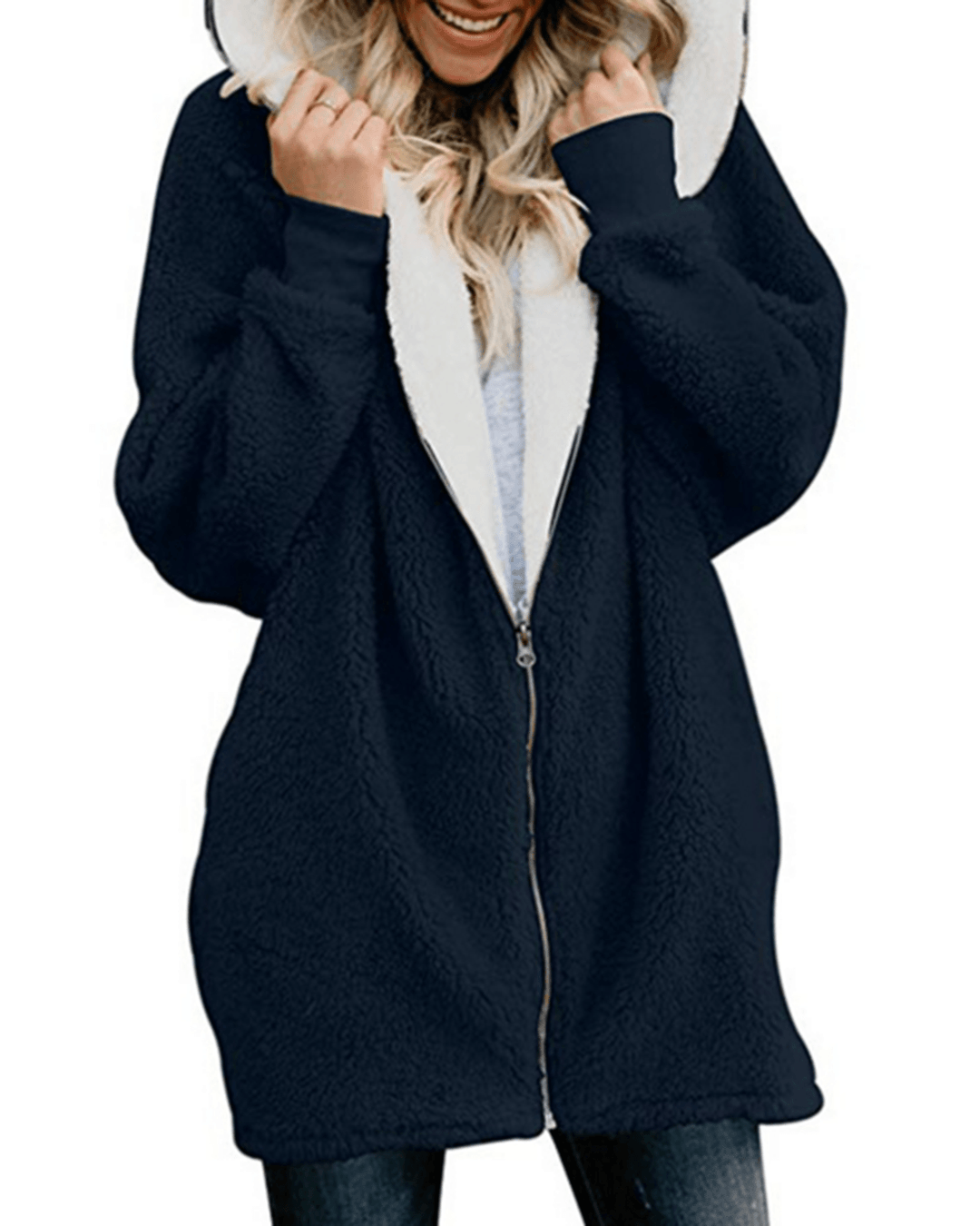 Women Solid Color Long Sleeve Zipper Casual Coats Jacket - MRSLM