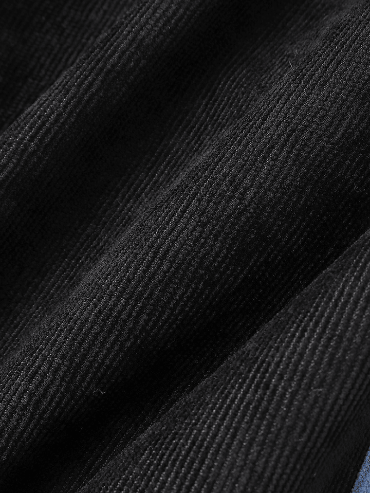 Mens Corduroy Side Stripe Drawstring Black Jog Casual Pants - MRSLM