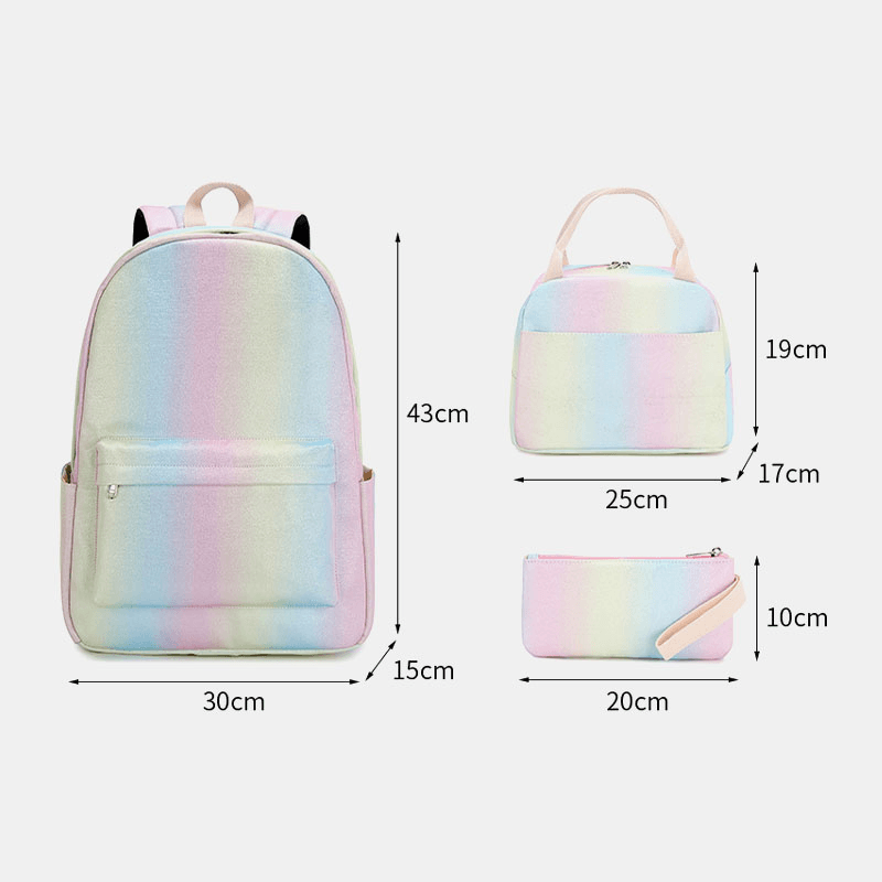 Women 3Pcssuits Large Capacity Waterproof Color Gradients Backpack Schoolbag - MRSLM