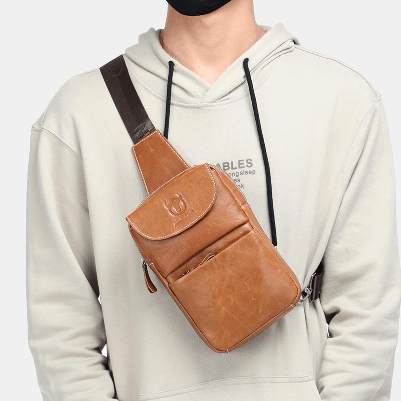 Bullcaptain Vintage Genuine Leather Chest Bag Shoulder Bag for Men - MRSLM
