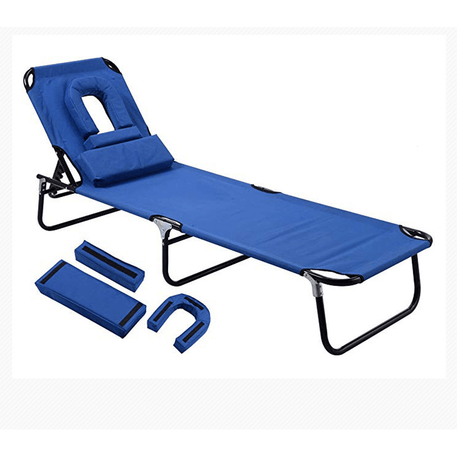 Blue Outdoor Folding Reclining Beach Patio Chaise Lounge Chair Pool Lawn Camping - MRSLM
