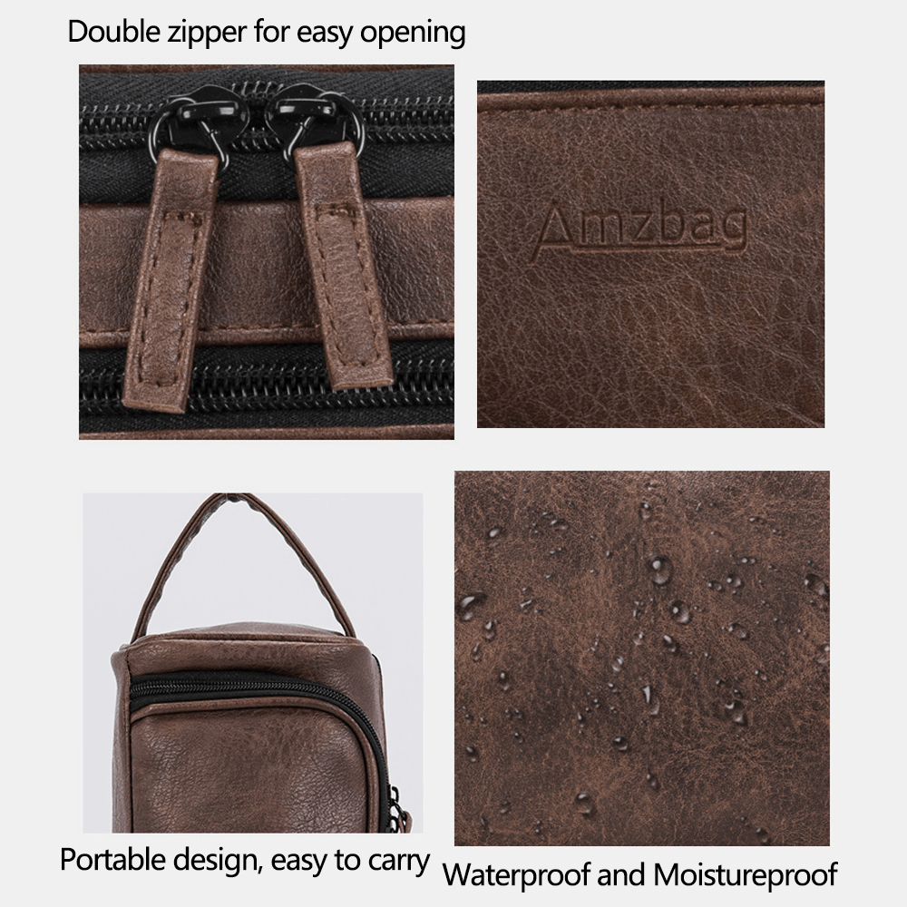 Men PU Leather Large Capacity Multifunction Waterproof Travel Cosmetic Bag Storage Bag Handbags - MRSLM