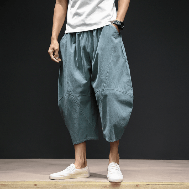 Men'S Cropped Bloomers Loose Wide-Leg Pants plus Size Harem Pants - MRSLM