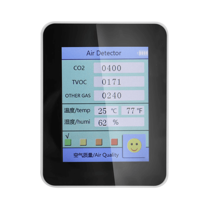 Household Air Quality Detector CO2 Tester with Carbon Dioxide TVOC Value Electricity Quantity Temperature Humidity Display - MRSLM