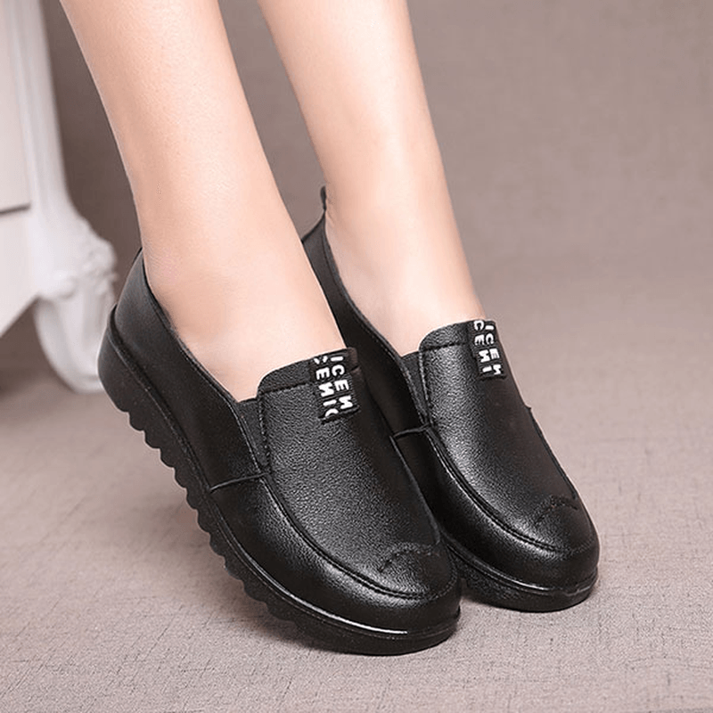 Women Flat Casual Breathable Shoes Leather Slip on Loafers - MRSLM