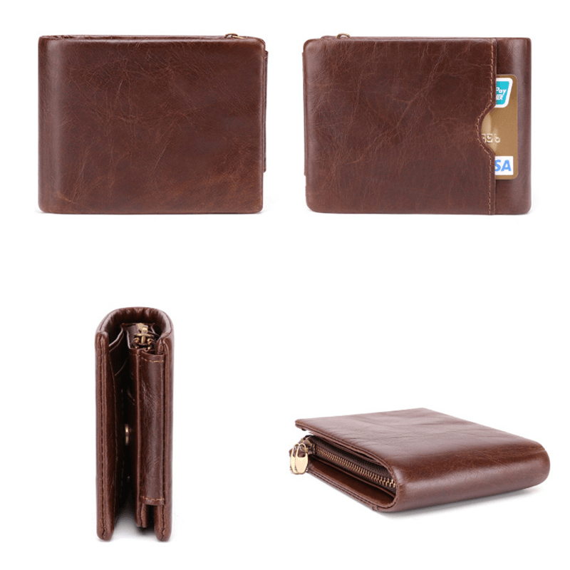 Men Business Retro Multi-Slot Genuine Leather Short Wallet - MRSLM