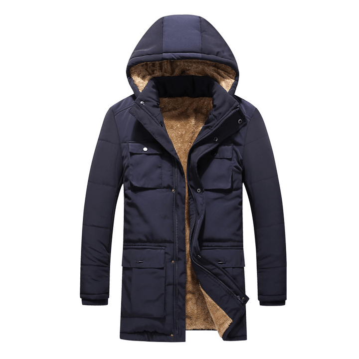 Mid-Length Men'S Cotton-Padded Jacket with Hood - MRSLM