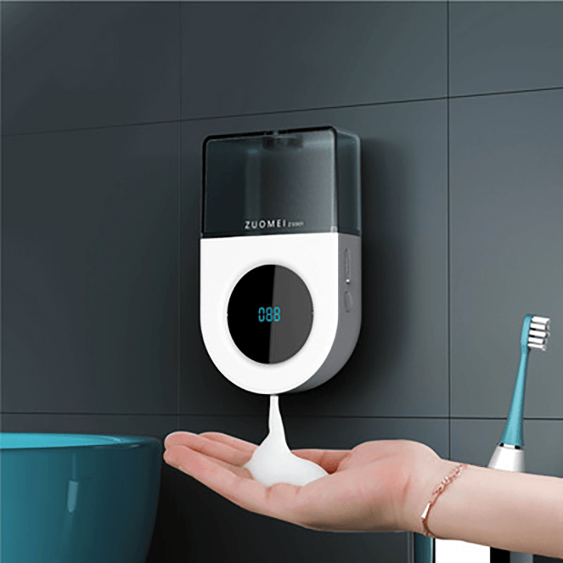 Wall-Mounted LED Displayed Battery Automatic Soap Dispenser Contact-Free 3 Bubble Modes Adjustable Hand Sanitizer - MRSLM