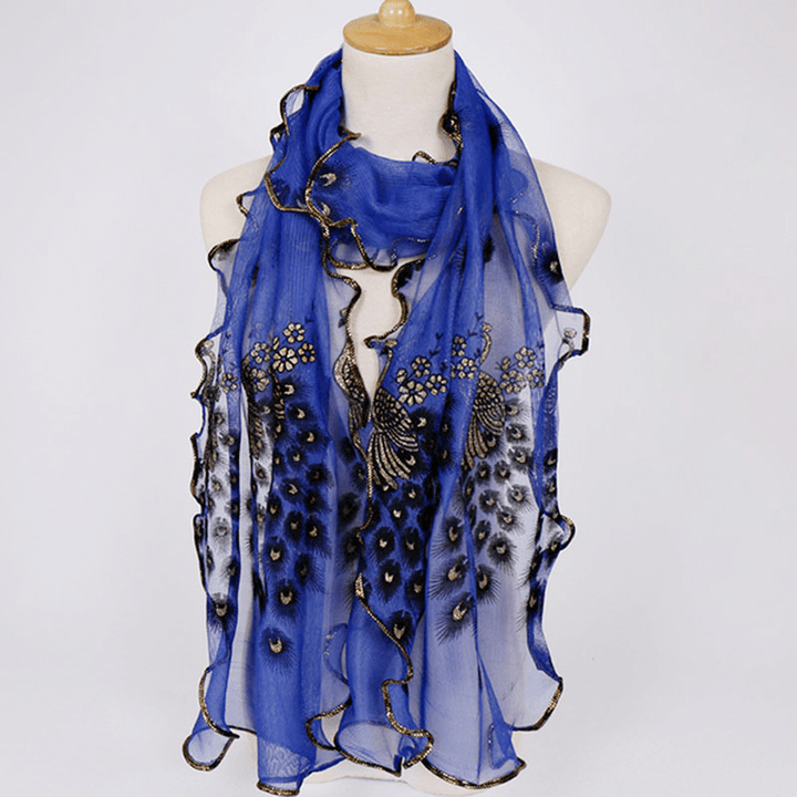 190CM Women Peacock Pattern Lace Scarves Shawl Casual Travel Soft Scarf - MRSLM