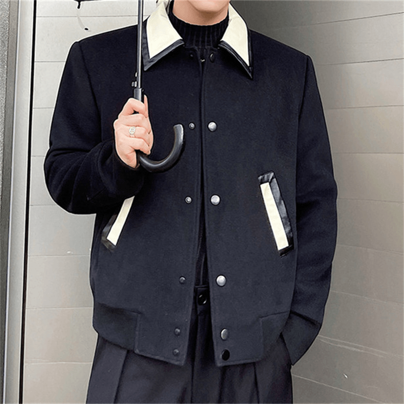 Men'S Wool Contrast Leather Lapel Jacket - MRSLM