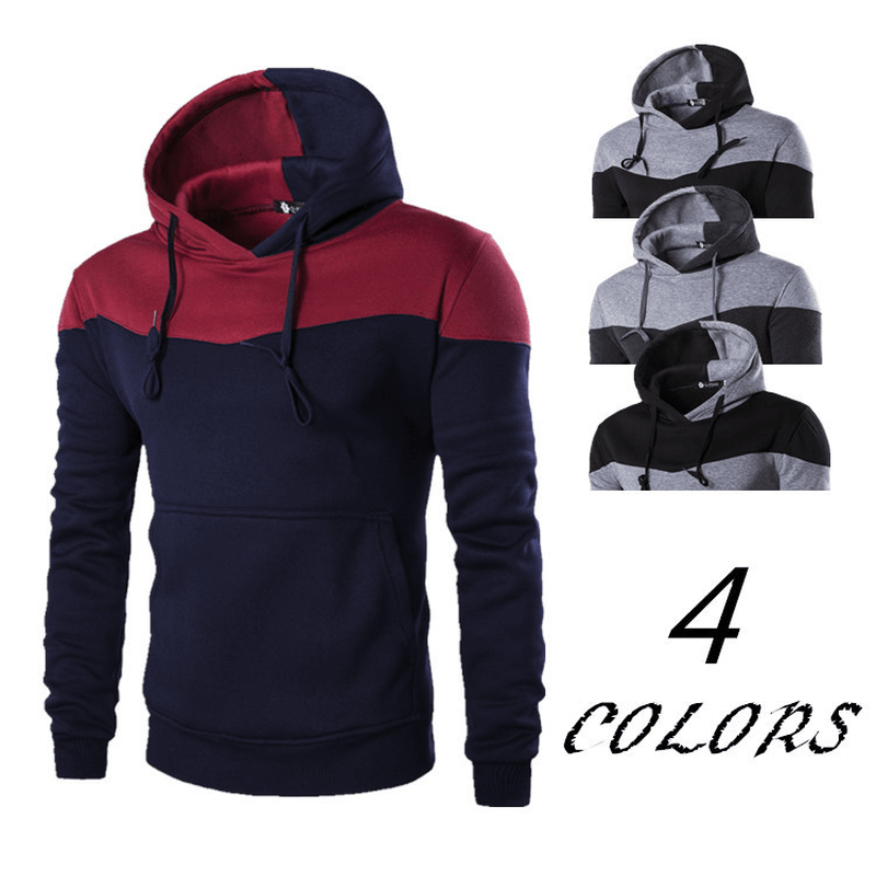 European and American Men'S Loose Color Matching Stitching Hooded Sweater Tether - MRSLM