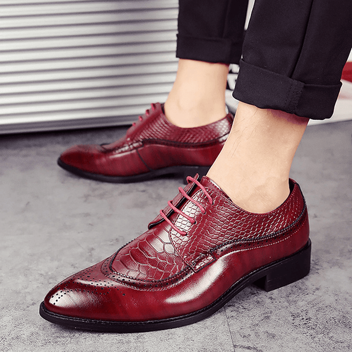Men Brogue Style Genuine Leather Pointed Toe Business Formal Shoes - MRSLM