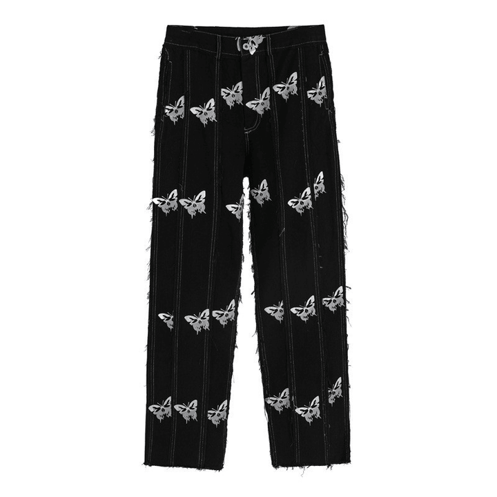 Ming Series Butterfly Full-Print Straight Leg Pants Hip-Hop Street Personality Stitching - MRSLM
